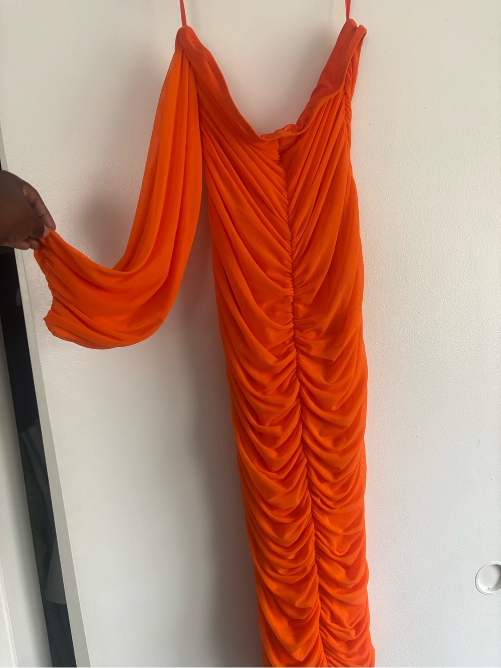 SHEIN Orange One-Shoulder Ruched Midi Dress - Picture 3 of 5